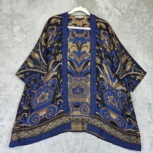 Soft Surroundings Jacket Womens S/M Black Blue Metallic Kimono Tapestry Boho